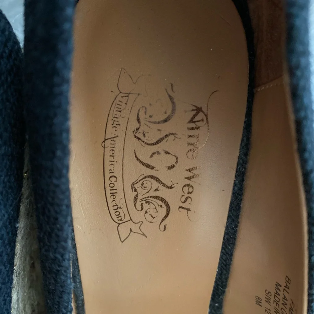 Nine West Vintage America Black Espadrille Wedge Heels | Size 8